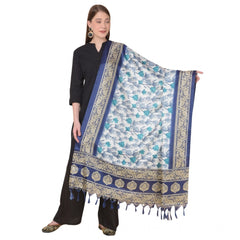 Generic Women's Art Silk Printed Dupatta (Blue, Length: 2.25 to 2.50 Mtr)