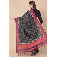 Generic Women's Art Silk Printed Dupatta (Black, Length: 2.25 to 2.50 Mtr)