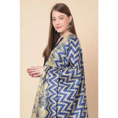 Generic Women's Art Silk Printed Dupatta (Blue, Length: 2.25 to 2.50 Mtr)