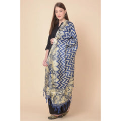 Generic Women's Art Silk Printed Dupatta (Blue, Length: 2.25 to 2.50 Mtr)
