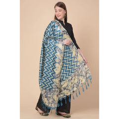 Generic Women's Art Silk Printed Dupatta (Blue, Length: 2.25 to 2.50 Mtr)