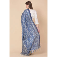 Generic Women's Art Silk Printed Dupatta (Blue, Length: 2.25 to 2.50 Mtr)