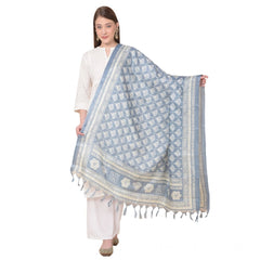 Generic Women's Art Silk Printed Dupatta (Grey, Length: 2.25 to 2.50 Mtr)