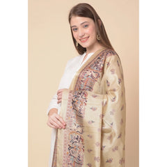 Generic Women's Art Silk Printed Dupatta (Gold, Length: 2.25 to 2.50 Mtr)
