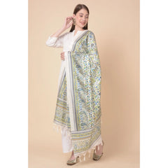 Generic Women's Art Silk Printed Dupatta (Grey, Length: 2.25 to 2.50 Mtr)