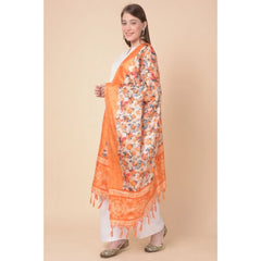 Generic Women's Art Silk Printed Dupatta (Orange, Length: 2.25 to 2.50 Mtr)