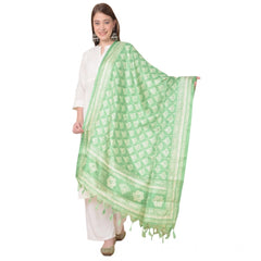 Generic Women's Art Silk Printed Dupatta (Light Green, Length: 2.25 to 2.50 Mtr)
