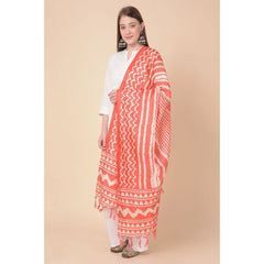Generic Women's Art Silk Printed Dupatta (Orange, Length: 2.25 to 2.50 Mtr)