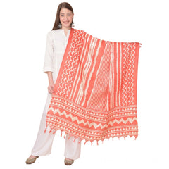 Generic Women's Art Silk Printed Dupatta (Orange, Length: 2.25 to 2.50 Mtr)