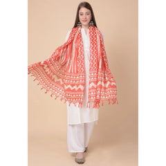 Generic Women's Art Silk Printed Dupatta (Orange, Length: 2.25 to 2.50 Mtr)