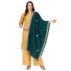 Generic Women's Velvet Gotta Patti Dupatta (Dark Green, Length: 2.25 to 2.50 Mtr)