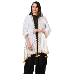 Generic Women's Velvet Gotta Patti Dupatta (White, Length: 2.25 to 2.50 Mtr)