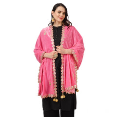 Generic Women's Velvet Gotta Patti Dupatta (Pink, Length: 2.25 to 2.50 Mtr)