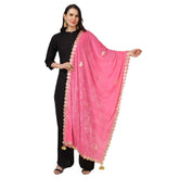 Generic Women's Velvet Gotta Patti Dupatta (Pink, Length: 2.25 to 2.50 Mtr)