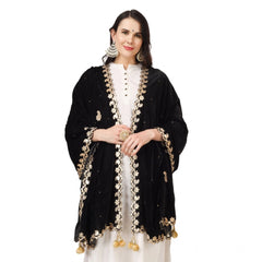 Generic Women's Velvet Gotta Patti Dupatta (Black, Length: 2.25 to 2.50 Mtr)