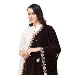Generic Women's Velvet Gotta Patti Dupatta (Brown, Length: 2.25 to 2.50 Mtr)