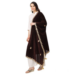 Generic Women's Velvet Gotta Patti Dupatta (Brown, Length: 2.25 to 2.50 Mtr)