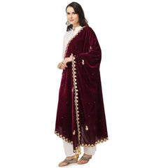 Generic Women's Velvet Gotta Patti Dupatta (Purple, Length: 2.25 to 2.50 Mtr)