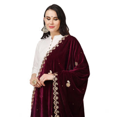 Generic Women's Velvet Gotta Patti Dupatta (Purple, Length: 2.25 to 2.50 Mtr)