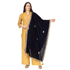 Generic Women's Velvet Gotta Patti Dupatta (Blue, Length: 2.25 to 2.50 Mtr)