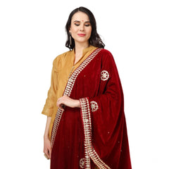 Generic Women's Velvet Gotta Patti Dupatta (Maroon, Length: 2.25 to 2.50 Mtr)