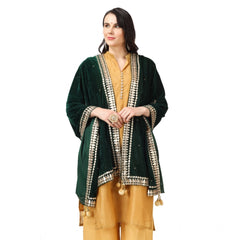 Generic Women's Velvet Gotta Patti Dupatta (Green, Length: 2.25 to 2.50 Mtr)