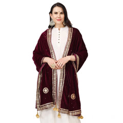 Generic Women's Velvet Gotta Patti Dupatta (Purple, Length: 2.25 to 2.50 Mtr)