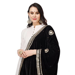 Generic Women's Velvet Gotta Patti Dupatta (Black, Length: 2.25 to 2.50 Mtr)