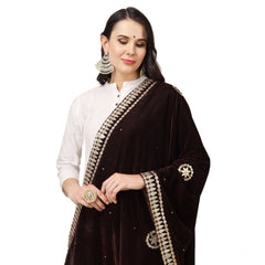 Generic Women's Velvet Gotta Patti Dupatta (Brown, Length: 2.25 to 2.50 Mtr)
