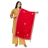 Generic Women's Velvet Gotta Patti Dupatta (Pink, Length: 2.25 to 2.50 Mtr)