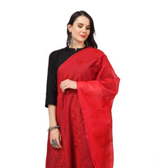 Generic Women's Cotton Embroidered Dupatta (Red, Length: 2.25 to 2.50 Mtr)