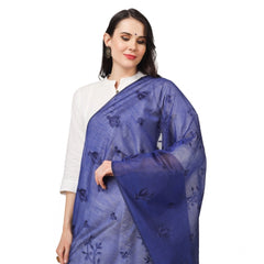 Generic Women's Cotton Embroidered Dupatta (Blue, Length: 2.25 to 2.50 Mtr)