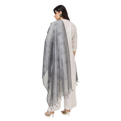Generic Women's Cotton Embroidered Dupatta (Grey, Length: 2.25 to 2.50 Mtr)