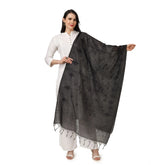 Generic Women's Cotton Embroidered Dupatta (Black, Length: 2.25 to 2.50 Mtr)