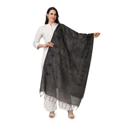 Generic Women's Cotton Embroidered Dupatta (Black, Length: 2.25 to 2.50 Mtr)