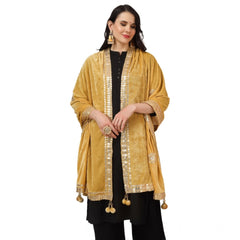 Generic Women's Velvet Gotta Patti Dupatta (Yellow, Length: 2.25 to 2.50 Mtr)