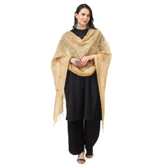 Generic Women's Cotton Embroidered Dupatta (Gold, Length: 2.25 to 2.50 Mtr)