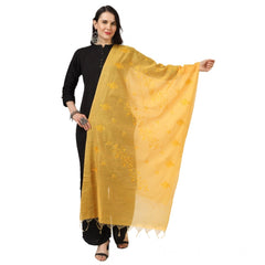 Generic Women's Cotton Embroidered Dupatta (Yellow, Length: 2.25 to 2.50 Mtr)