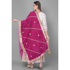 Generic Women's Velvet Gotta Patti Dupatta (Purple, Length: 2.25 to 2.50 Mtr)