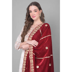 Generic Women's Velvet Gotta Patti Dupatta (Maroon, Length: 2.25 to 2.50 Mtr)