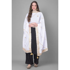 Generic Women's Velvet Gotta Patti Dupatta (Off White, Length: 2.25 to 2.50 Mtr)
