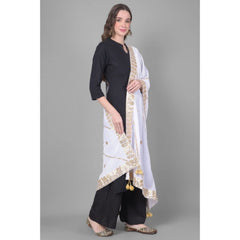 Generic Women's Velvet Gotta Patti Dupatta (Off White, Length: 2.25 to 2.50 Mtr)