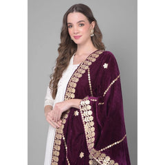 Generic Women's Velvet Gotta Patti Dupatta (Wine, Length: 2.25 to 2.50 Mtr)