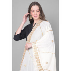 Generic Women's Velvet Gotta Patti Dupatta (White, Length: 2.25 to 2.50 Mtr)