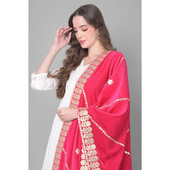 Generic Women's Velvet Gotta Patti Dupatta (Pink, Length: 2.25 to 2.50 Mtr)