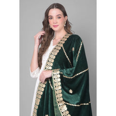 Generic Women's Velvet Gotta Patti Dupatta (Green, Length: 2.25 to 2.50 Mtr)