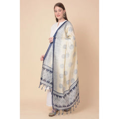 Generic Women's Art Silk Printed Dupatta (Blue, Length: 2.25 to 2.50 Mtr)