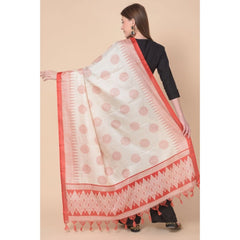 Generic Women's Art Silk Printed Dupatta (Red, Length: 2.25 to 2.50 Mtr)