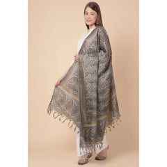 Generic Women's Art Silk Printed Dupatta (Grey, Length: 2.25 to 2.50 Mtr)