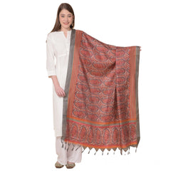 Generic Women's Art Silk Printed Dupatta (Orange, Length: 2.25 to 2.50 Mtr)